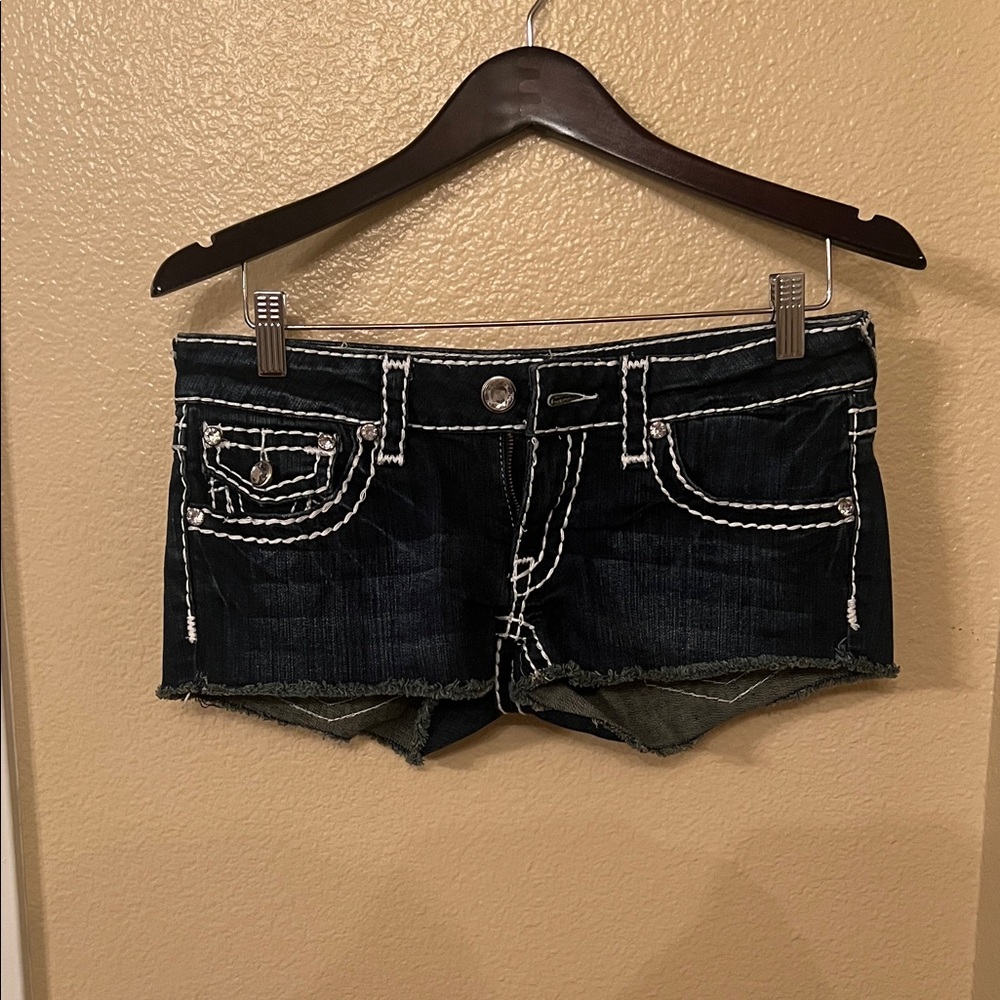 L.A. Idol Black Jean Shorts with White Stitching